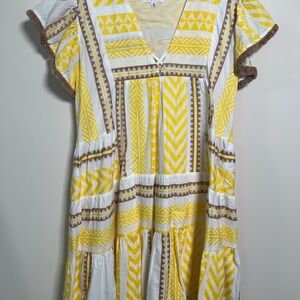 THML Flutter Sleeve Embroidered V-neck Dress